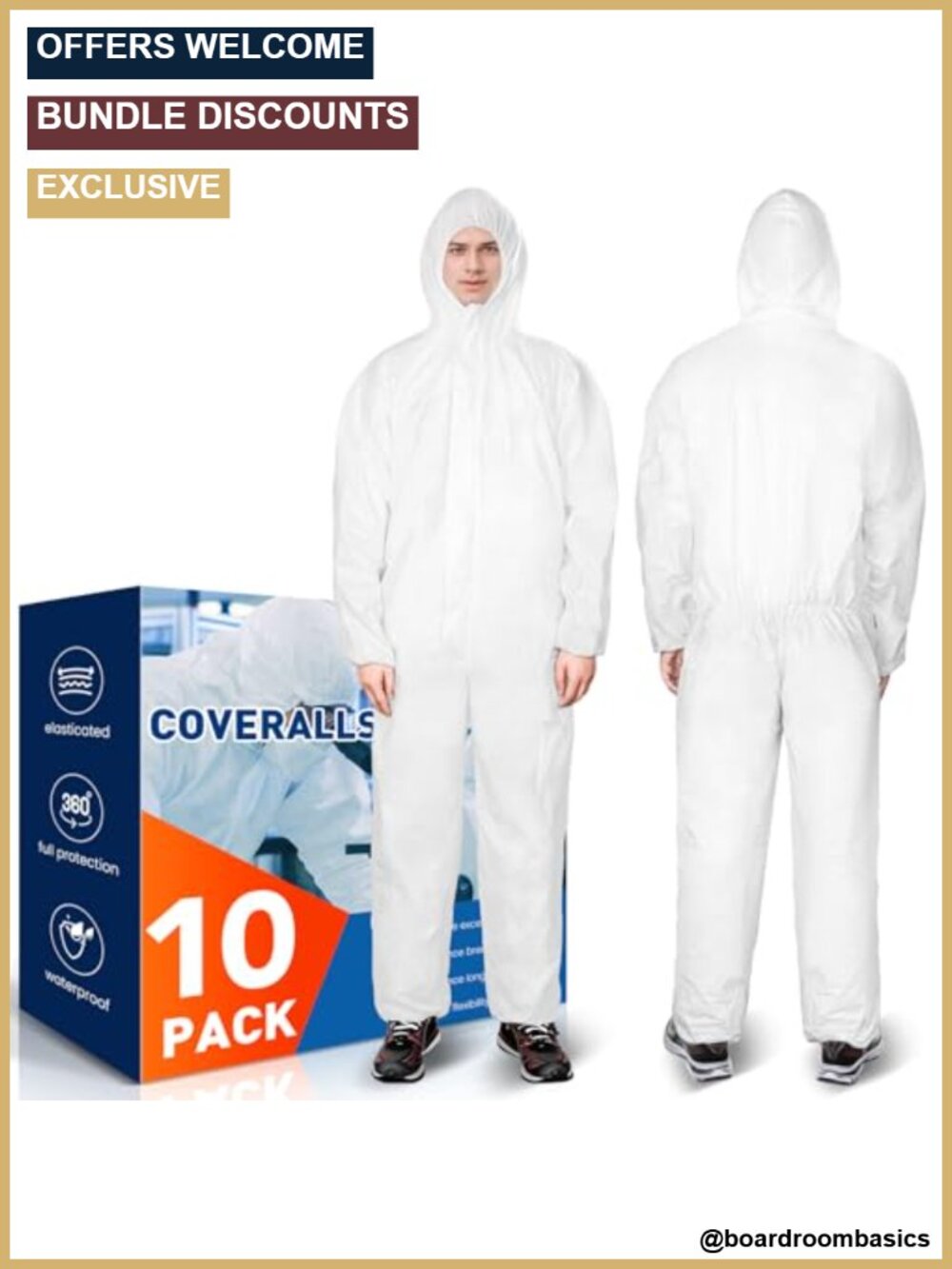 10 Pack Hazmat Suits Protective Coveralls with Hood Microporous